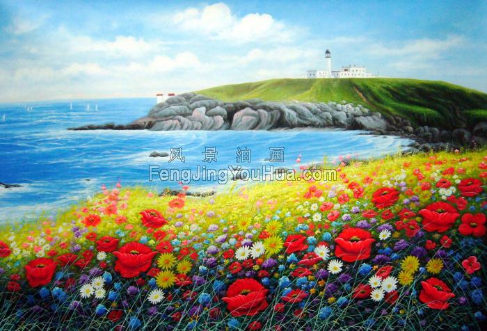 风景油画-红色花海