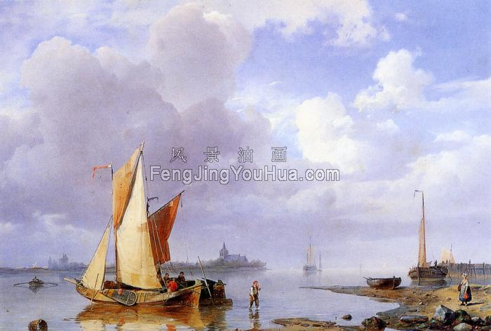 风景油画-海边小船图片