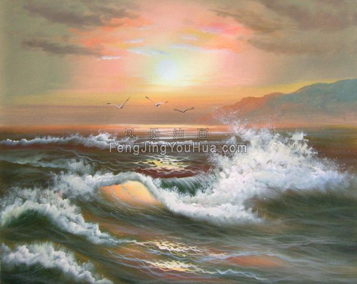 风景油画-海边日出图片